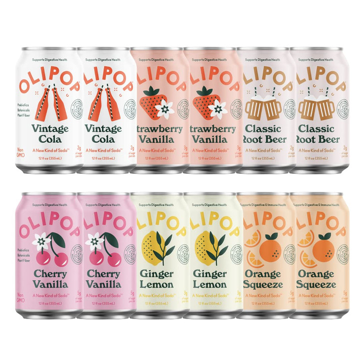 OLIPOP - The Sampler, 6-Flavor Soda Variety Pack, Healthy Soda, Prebiotic Soft Drinks, Supports Digestive Health & Gut Health, High Fiber, Low Calori