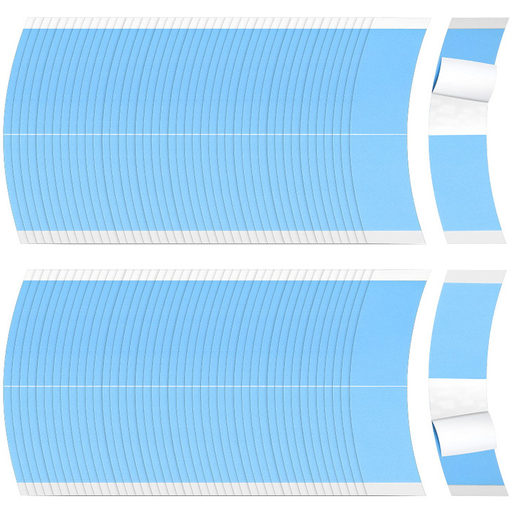 Maitys 120 Pieces Lace Front Wig Tape Double Sided Adhesive Waterproof C-Shaped for Long Short No Hair Wigs Toupees Pieces and Extension(Blue)