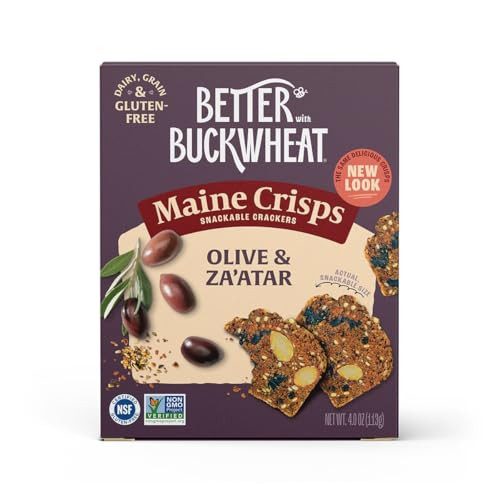 Maine Crisp Olive & Za'atar Crisps, 4 Pack, Gluten Free Crackers - Grain Free, Non-Gmo - Sweet & Savory Flavor, for Cheese board, Salad topping & Jam