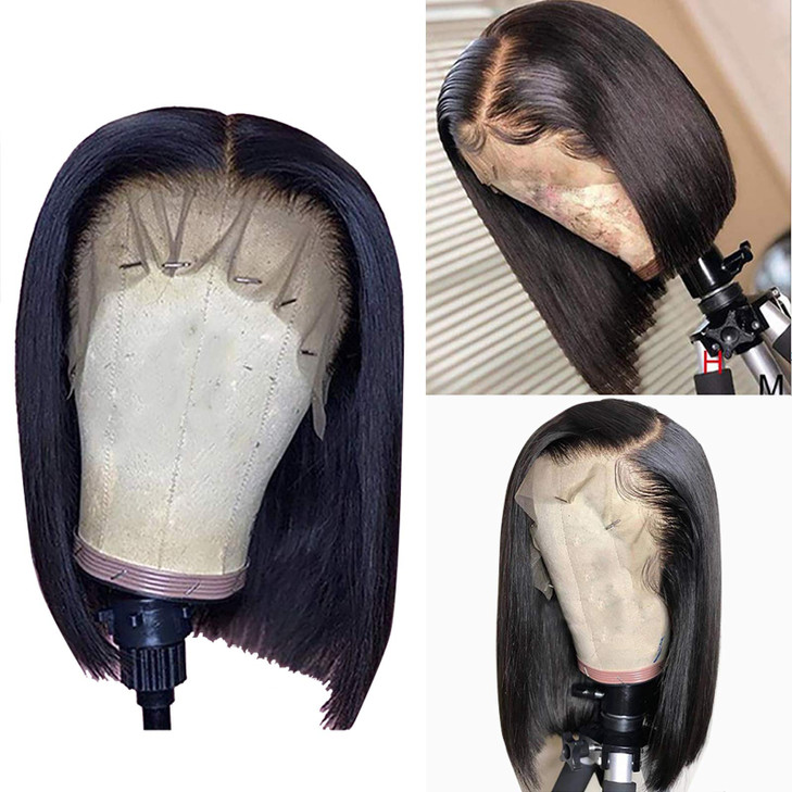 SUPERLOOK Bob Wig Human Hair 13x4 Frontal Lace Wig 200% Density HD Lace Front Wigs Human Hair Pre Plucked Bob Wigs for Women (12inch)