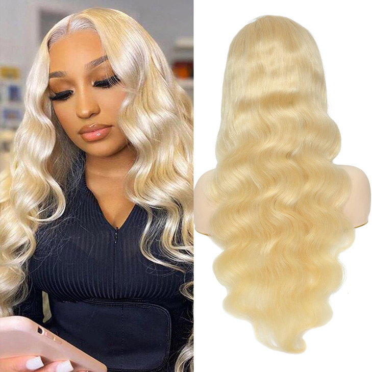 Loyom 613 Body Wave Lace Front Wig Human Hair 10a Brazilian 13x4 Blonde Lace Frontal Wigs 200 Density Pre Plucked Bleached Knots with Baby Hair 22 in