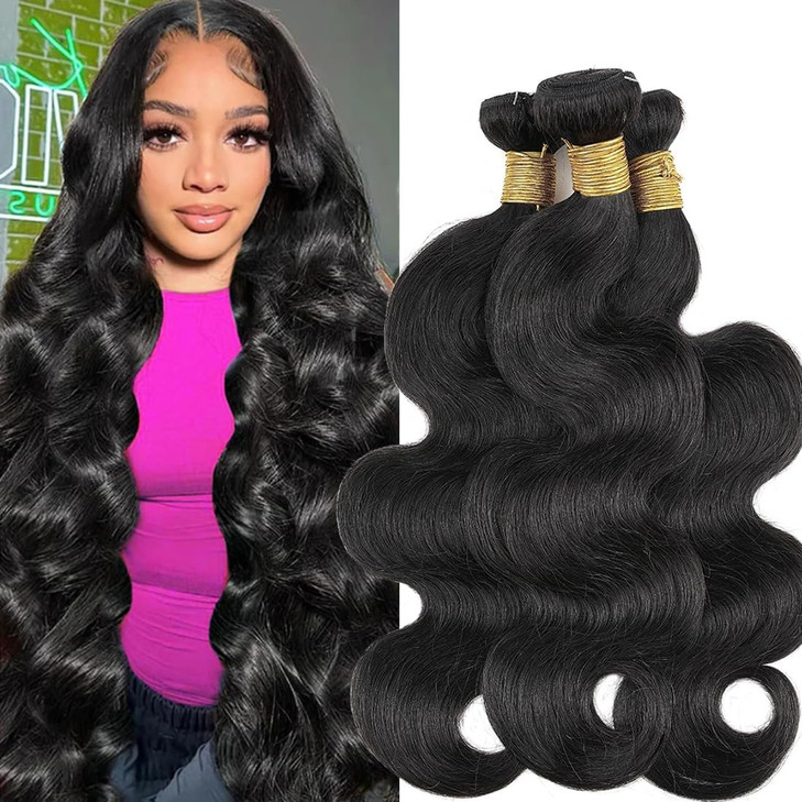 Brazilian Human Hair Bundles Body Wave Bundles 100% Unprocessed Virgin Human Hair Body Wave Quick Weave Raw 3 Bundles 22 24 26inch Deals Natural Blac