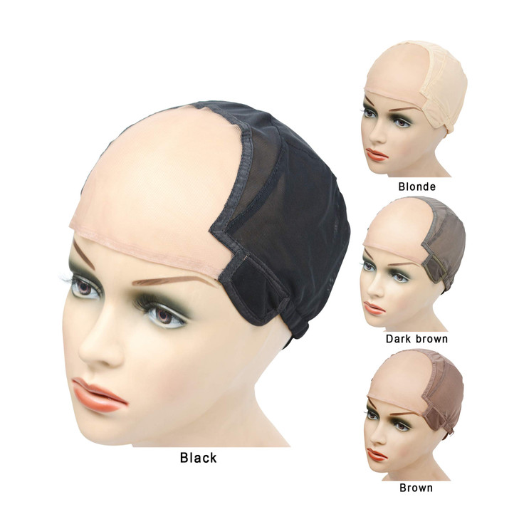 YANTAISIYU U Part Lace Wig Cap for Making Wigs Stretch to Ear Weaving Wig Cap with Adjustable Straps for Women (Black M 22 Inch)
