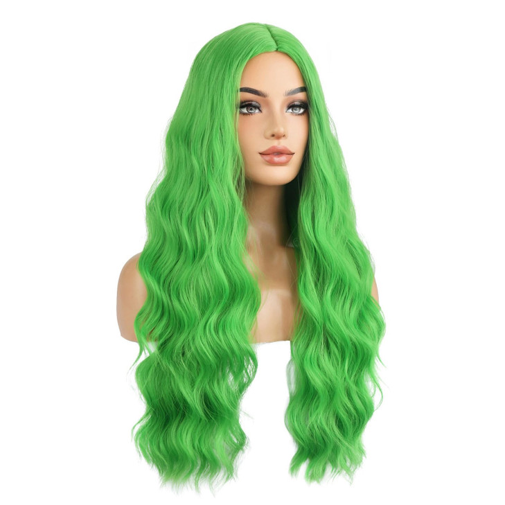 BERON Green Long Wigs for Women Girls Curly Wavy Wigs Light Colored Middle Part Heat Resistant Synthetic Wigs for Cosplay or Daily Use