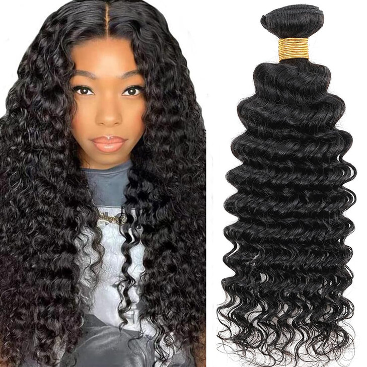 Human Hair Bundles Brazilian Deep Wave Hair One Bundle 28inch Virgin Human Hair Bundle Deep Wave Weave Bundles Deals for Black Woman Natural Black