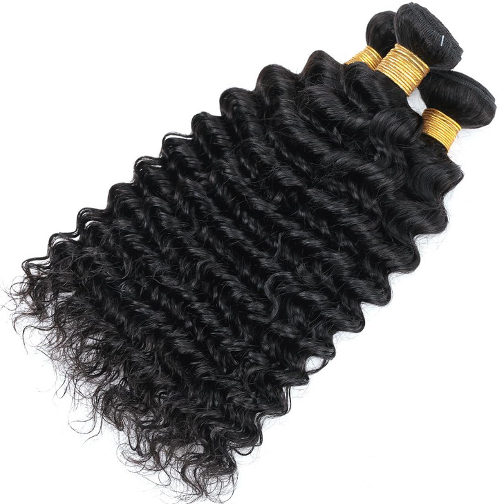 Human Hair Bundles Deep Wave Brazilian Weaves 20 22 24inch 12A 100% Unprocessed Virgin Human Hair Deep Wave Quick Raw 3 Bundles Deals Natural Black