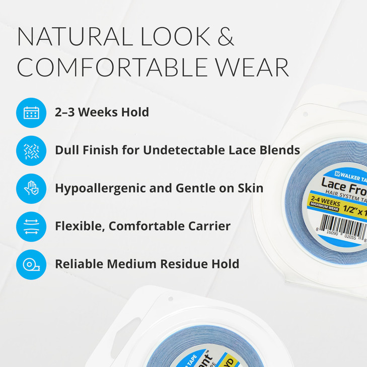 Walker Tape Lace Front Support Tape Roll 1/2" x 36 Yards, Double Sided Wig Tape for Lace Systems, Toupees, and Tape in Hair Extensions Human Hair, Hy