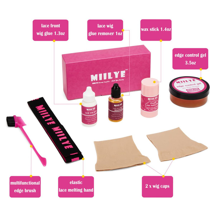 MIILYE Lace Wig Glue and Hair Styling Wax Gel Combo Pack Wig Install Kits, Wig Glue for Front Lace Wig and Remover, Edge Control Gel 3.5oz, Hair Wax