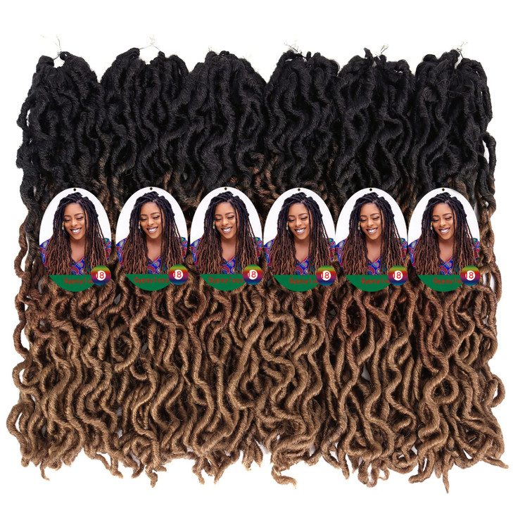 18 Inch Goddess Faux locs Crochet Hair 6 Packs/Lot Soft Gypsy Locs Wavy Crochet Braids Dreadlocks 3 Tone Curly Wavy Twist Braiding Hair Extensions Af