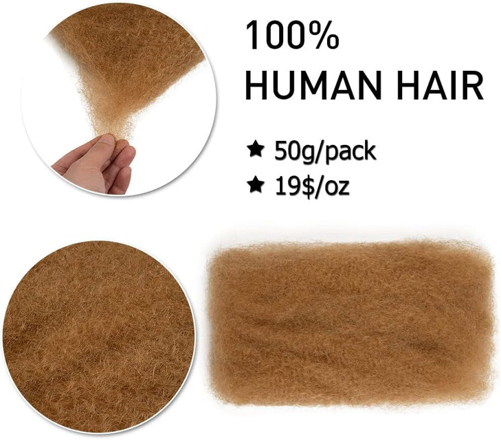FASHION IDOL Afro Kinkys Bulk Human Hair for Dreadlock Extensions Loc Repair Braiding Twist Tight Afro Kinky Human Hair for Loc 3 Packs 150 Gram Hone