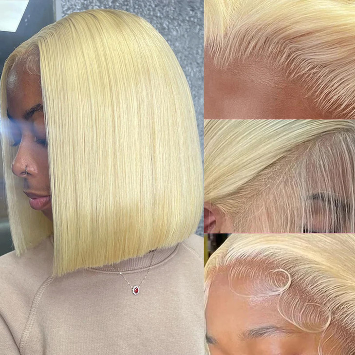 Licoville 8 Inch 613 Blonde Bob Wig Human Hair 13x4 Lace Front Wigs for Black Women Pre Plucked 180% Density HD Bob Wig