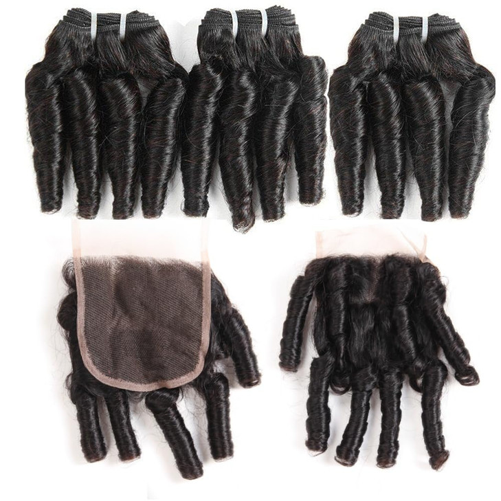 Molefi Brazilian Funmi Hair Curly Weave 3 Bundles with Lace Closure burmese curly bundles human hair with 4x4 Closure 100% Human Hair Extensions 50g/