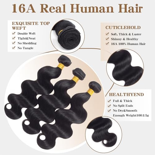 16A Brazilian Virgin Hair Body Wave 3 Bundles 10" 12" 14" 300g Brazilian Remy Virgin Body Wave Human Hair Bundles 100% Unprocessed Virgin Brazilian R