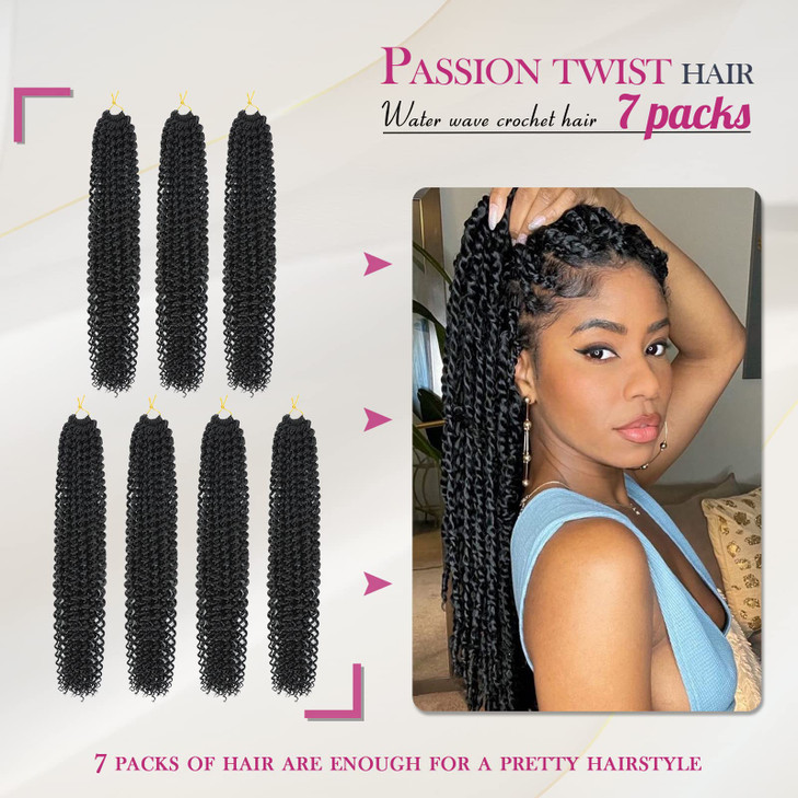 Dansama 7 Packs Passion Twist Hair Water Wave Braiding Hair for Butterfly Style Crochet Braids Bohemian Hair Extensions (22inch (Pack of 7), #1B)
