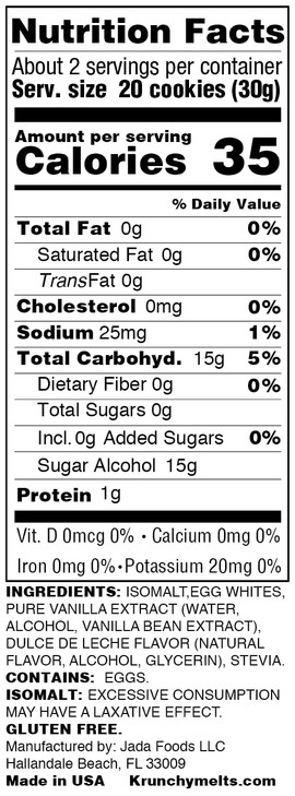 Krunchy Melts Original Sugar Free Meringue Cookies | Sugar Free Vanilla Flavor | Only 35 Calories Per Serving | Fat Free, Gluten Free, Dairy Free | K