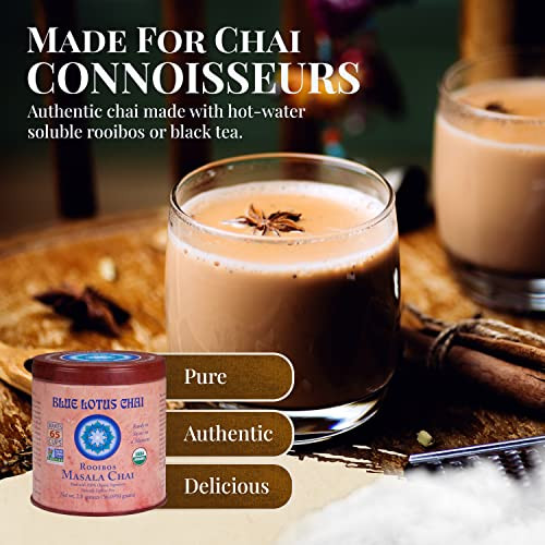 Blue Lotus Chai - Rooibos Flavor Masala Chai - Makes 65 Cups - 2 Ounce Masala Spiced Chai Powder with Organic Spices - Instant Indian Tea No Steeping