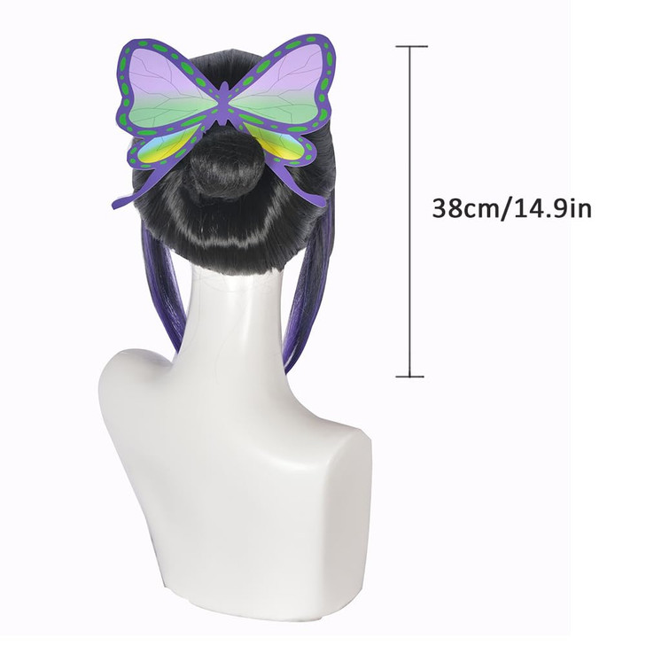 ZGNGLIZ Anime Cosplay Wig Black and Purple Synthetic Hair for Halloween Costume Party with Free Wig Cap + Butterfly Clip, 38cm /14.9inch