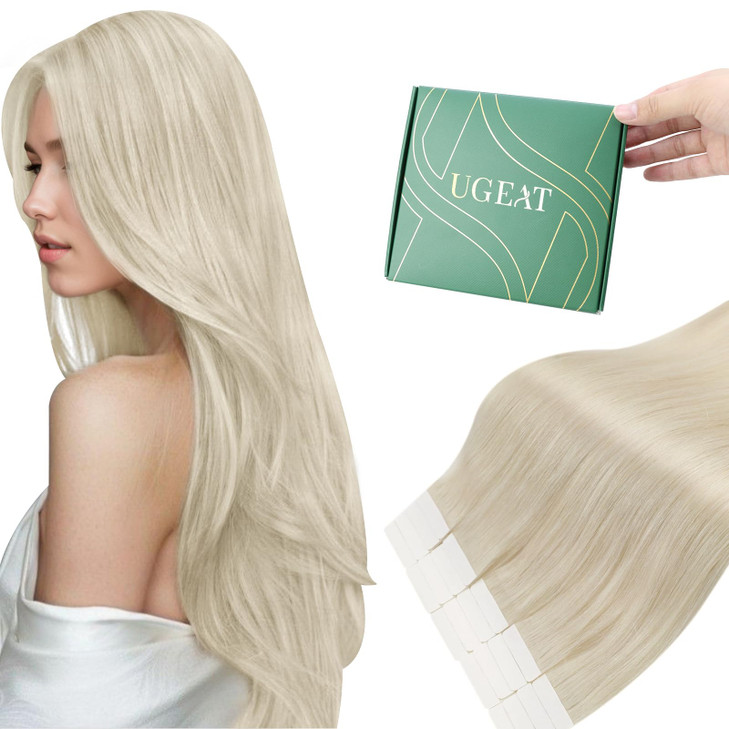 Ugeat Tape in Human Hair Extensions Blonde Human Hair Tape in Extensions Platinum Blonde Softness Hair Extension Tapes in for Women 22 Inch 50G 20Pcs