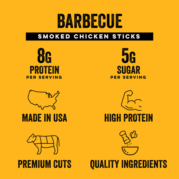 Chefs Cut Real Chicken Snack Sticks | High Protein Meat Snack Sticks with 8g Protein & 70 Calories, Gluten Free, Keto-Friendly | Barbecue Flavor | 1