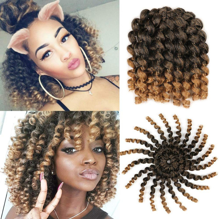 5 Packs Jamaican Bounce Crochet Hair 8 Inch Wand Curl Crochet Hair Curly Bounce Crochet Braids Hair Extension Twist Hair(1B/27#)