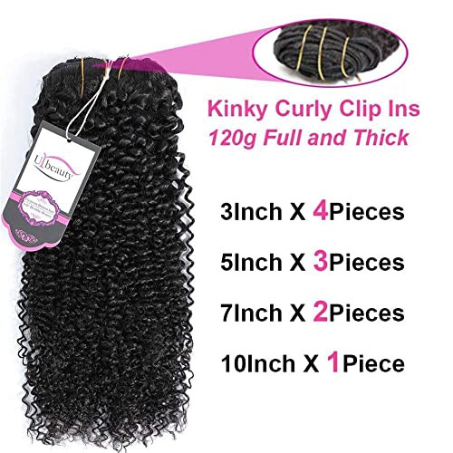 Kinky Curly Clip In Hair Extensions for Black Women Human Hair, Urbeauty 14 inch Curly Clip in Human Hair Extensions, 3C/4A Afro Coily Hair Clip Ins