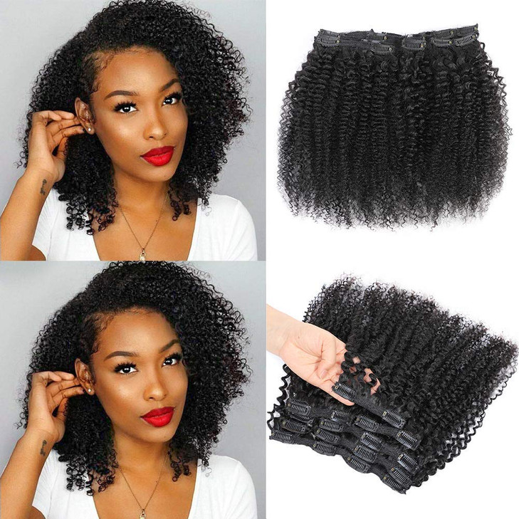 Kinky Curly Clip In Hair Extensions for Black Women Human Hair, Urbeauty Curly Hair Extensions Clip in Human Hair for Black Girl, 3c 4a Kinky Curly H