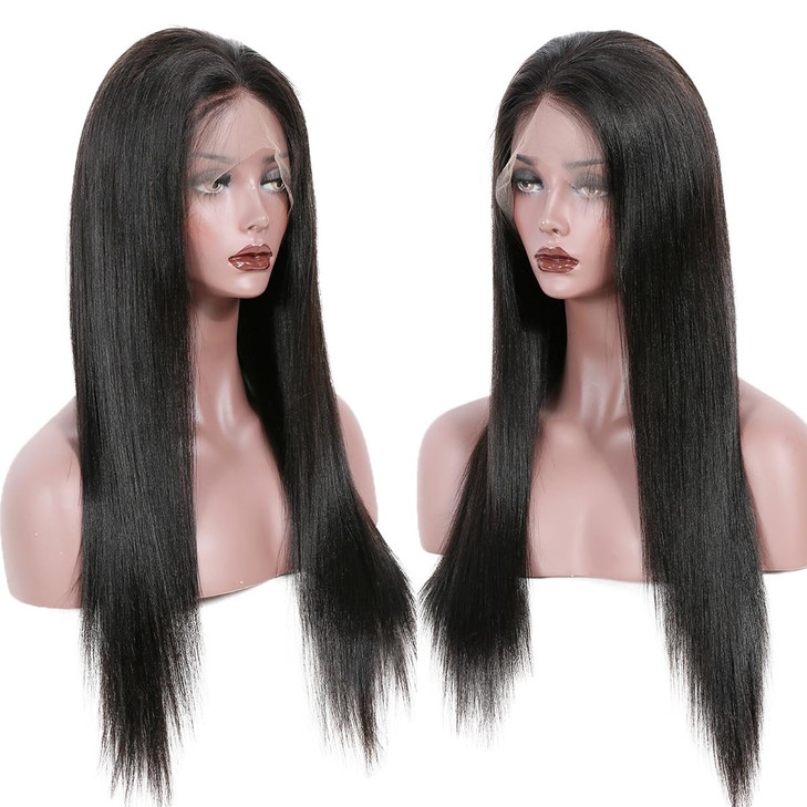 360 Human Hair Wigs for Black Women Glueless Yaki Straight Human Hair Wig Straight Lace Front Wigs Human Hair Pre Plucked Brazilian Virgin Hair 360 W