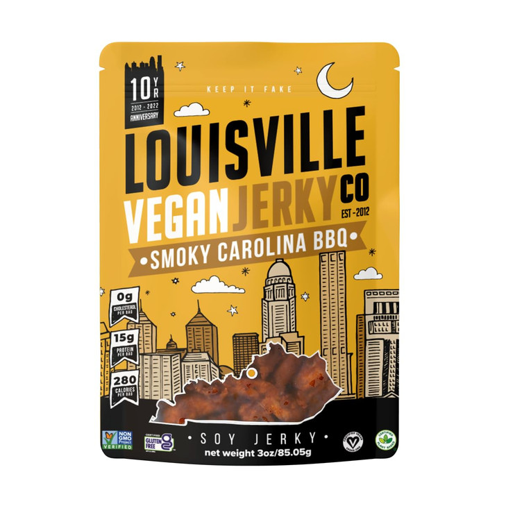 Louisville Vegan Jerky - Sweet & Smoky Carolina Mustard BBQ Vegan Meat - Lip-Smacking Vegan-Friendly & Vegetarian Jerky - Non-GMO Soy Protein, Gluten