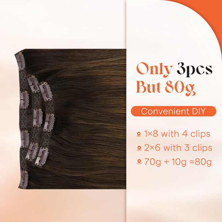 Sunny Hair Clip in Hair Extensions Real Human Hair 18 Inch Remy Hair Clip in Extensions for Women Human Hair Extensions Balayage Dark Brown 85g
