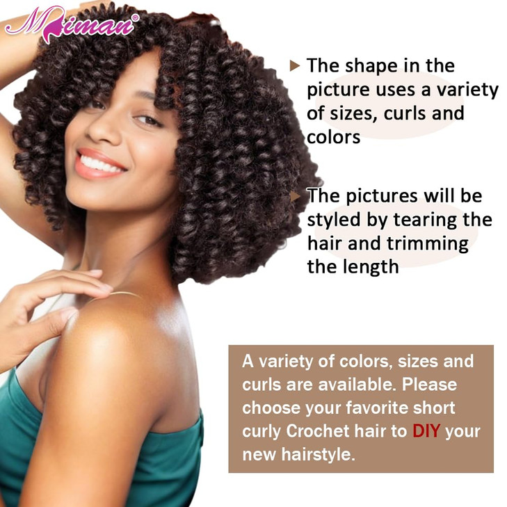 MIMAN 3 Packs 20 Inch Short Curly Crochet Hair Braids for Black Women 12MM 20roots/pack Synthetic Crochet Braiding Hair Extensions for Women DIY Moha
