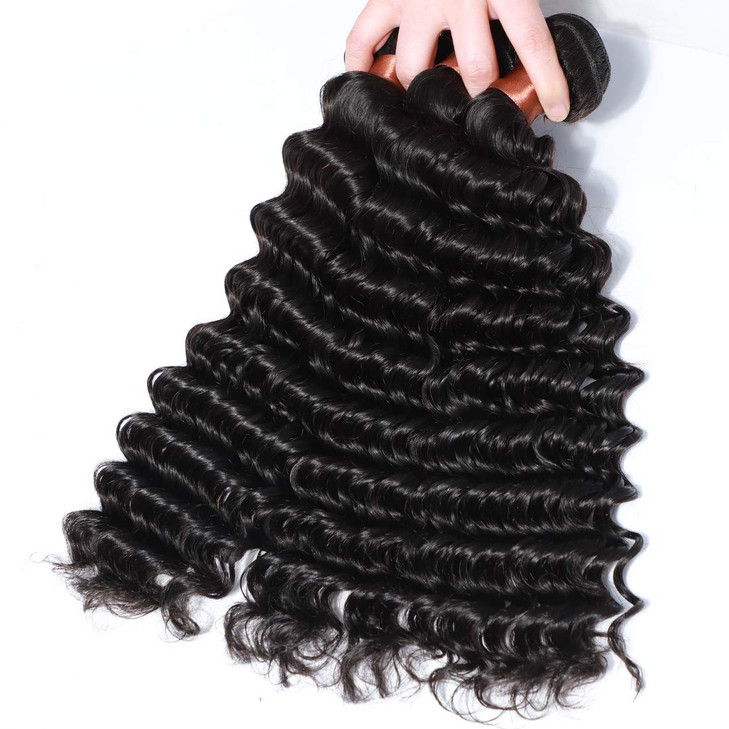 Deep Wave Human Hair Bundles 20 Inch Brazilian Virgin Human Hair Single Bundle 100% Unprocessed Deep Wave Bundles Double Weft Wet and Wavy Bundles So