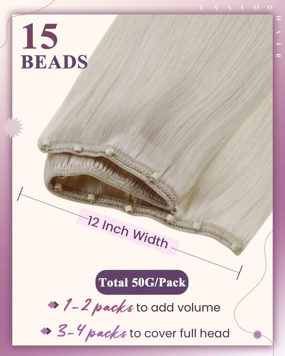 LaaVoo Beaded Weft Hair Extensions Platimun Blonde Weft Extensions Human Hair Bead Hair Extensions Real Human Hair #60 Blonde 18inch 50g