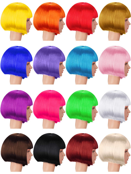 WILLBOND 16 Pieces Short Bob Wigs Halloween Cosplay Colorful Costume Wig Party Hairpiece Wig Straight Short Hair Wig for Women Cosplay Decoration