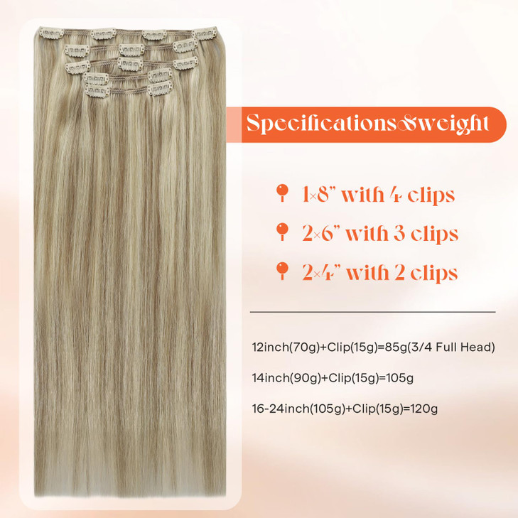 Sunny Hair Clip in Hair Extensions Real Human Hair 85g Remy Hair Clip in Extensions for Women Human Hair Extensions Dark Golden Blonde Highlights Lig