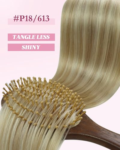 YoungSee Micro Bead Hair Extensions Real Human Hair Blonde Microlink Hair Extensions Highlight Ash Blonde with Medium Blond Bead Hair Extension 14In