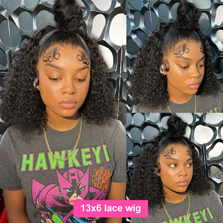 Venice Hair 13x6 Lace Front Human Hair Wigs for Black Women Virgin Curly Human Hair Wigs Short Lace Frontal Wig Pre Plucked with Baby Hair (14 inch,