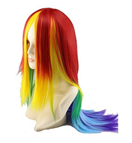 OYSRONG Anime Wig Women Long 27.56''/70cm Straight Rainbow Multicolor, Cosplay Gradient Heat Resistant Fibre Wig