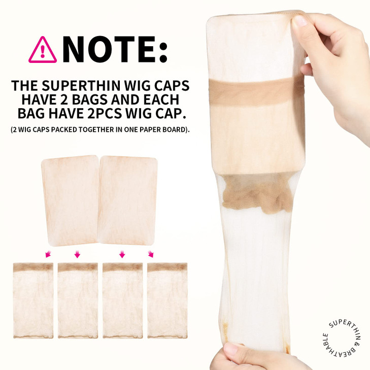 FANDAMEI HD Wig Caps, 4PCS Ultra Thin, Light Brown, Nylon, Transparent, Comfortable