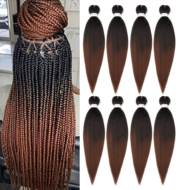 Braiding Hair Pre Stretched 24 Inch 8 Packs Ombre Braiding Hair Professional Soft Yaki Texture, Hot Water Setting Hair Extensions for Braids (24in,1B
