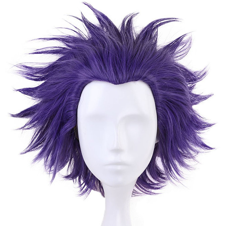 ANOGOL Hair Cap+ Purple Spiky Wig Men Purple Crazy Wig Funny Wigs for Crazy Hair Day Short Spiky Wigs for Anime Cosplay for Halloween Party Costume C