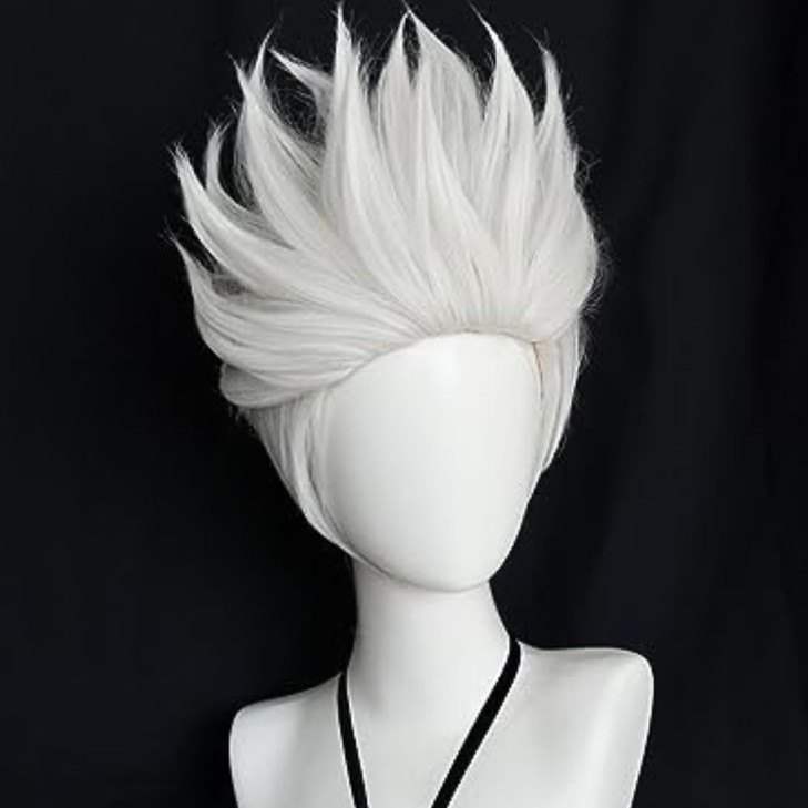 ANOGOL Hair Cap+Short Layered White with Slightly Grey Wig for Women Short White Sea Witch Wig Anime Cosplay Mad Scientist Hair for Halloween Party C