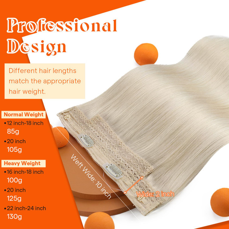 Sunny Hair Wire Hair Extensions Real Human Hair Fish Line Human Hair Extensions Invisible Wire Extensions Platinum Blonde #60 20 Inch