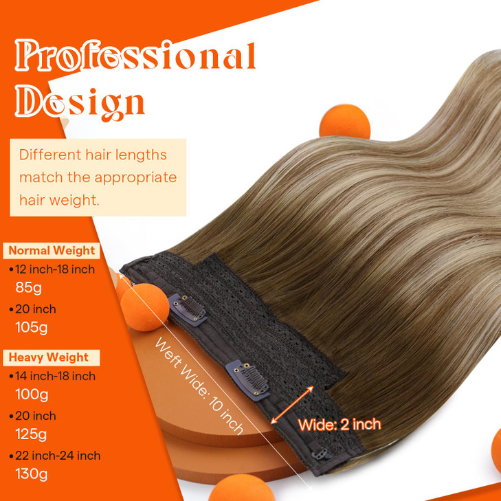 Sunny Hair Wire Hair Extensions Real Human Hair Fish Line Human Hair Extensions Invisible Wire Extensions Light Brown to Platinum Blonde with Brown H