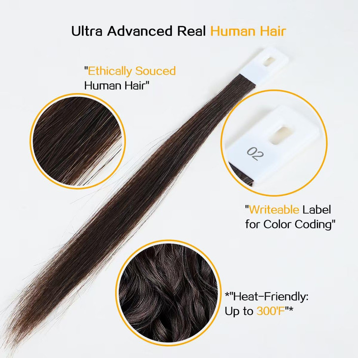 RINBOOOL Hair Swatches for Testing Color, Dark Brown Tone Level 2, Real Natural Remy Human Hair, 30 Strands per Pack, 8 Inches