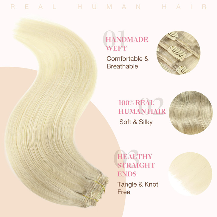 Googoo Blonde Clip in Hair Extensions Remy Human Hair Ombre Hair Extensions Clip in Hair Full Head Ombre Blonde Color 7PCS