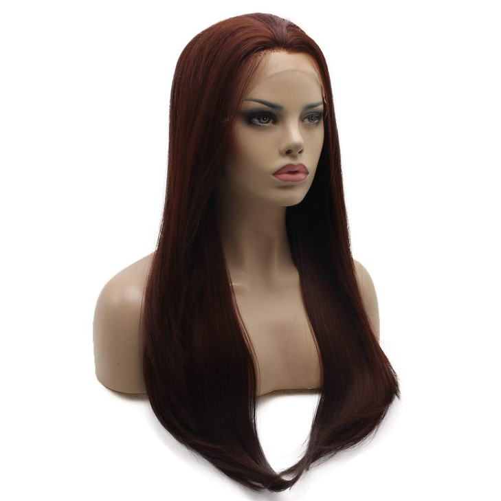 Lushy Hair Straight Long 24inch Auburn Heat Resistant Heavy Density Realistic Synthetic Lace Front Stylish Wig