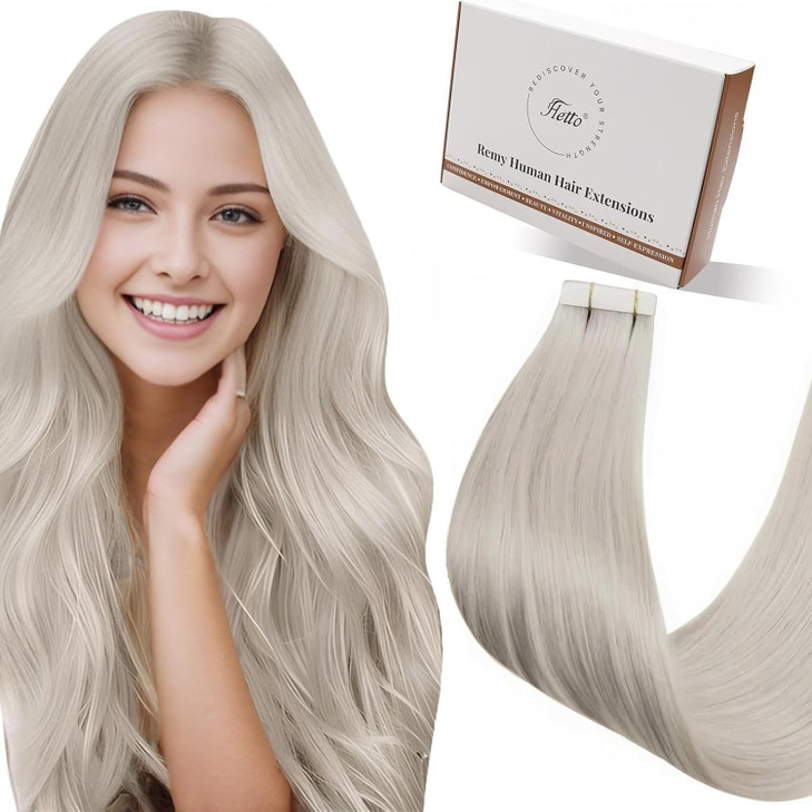 Tape in Hair Extensions Human Hair Blonde Tape ins Extension Invisible Platinum Blonde 22 Inch 20pcs 50g