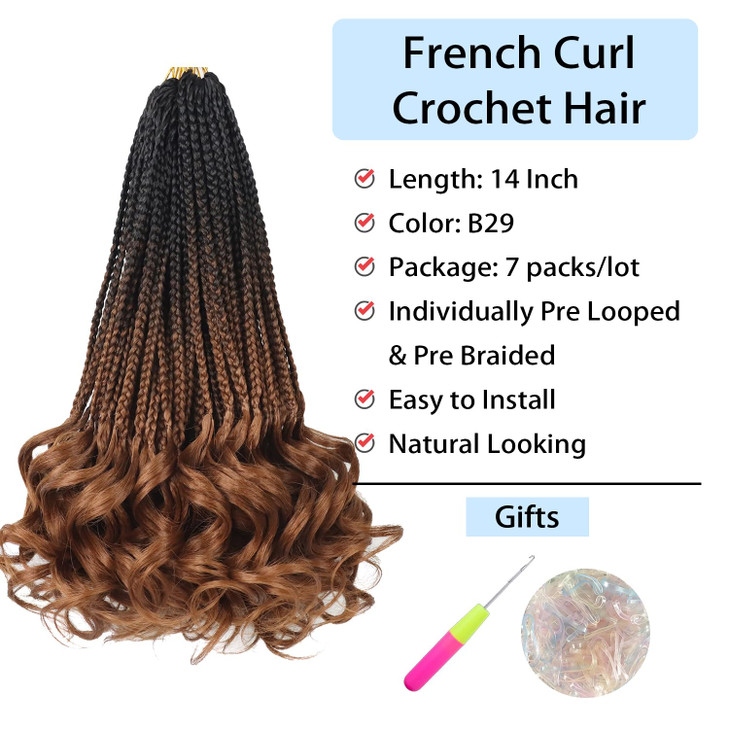 14 Inch 7 Packs French Curl Crochet Braids for Black Women Short Pre Looped French Curly Braiding Hair for Box Braids Crochet Hair with Curly Ends (B