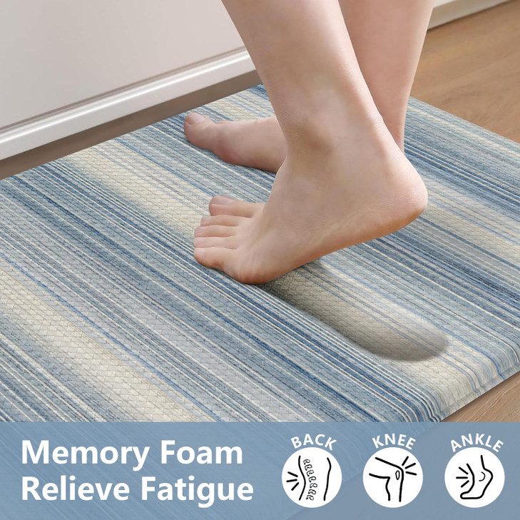 LEEVAN Kitchen Mats Cushioned Anti Fatigue Blue Set of 2,Non Slip Waterproof Kitchen Mats for Floor,Memory Foam Comfort Green Rainbow Kitchen Floor M