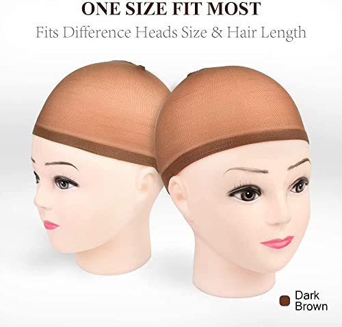 MORGLES 20 Pcs Brown Stocking Caps for Wigs Stretchy Nylon Wig Caps for Women Men